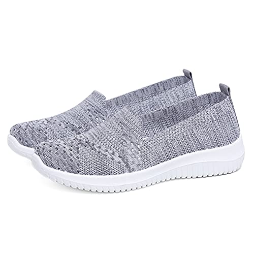 ORANDESIGNE Damen Bequem Slip On Sneakers Mesh Leichte Atmungsaktiv Freizeitschuhe Outdoor Gestrickte Loafers Gehen Flache Schuhe C Grau 36 EU von ORANDESIGNE