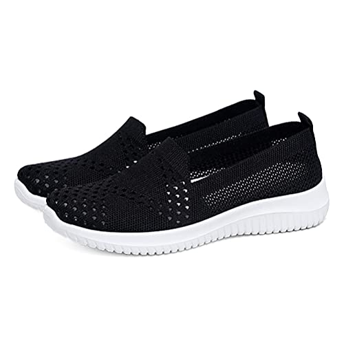 ORANDESIGNE Damen Bequem Slip On Sneakers Mesh Leichte Atmungsaktiv Freizeitschuhe Outdoor Gestrickte Loafers Gehen Flache Schuhe C Schwarz 39 EU von ORANDESIGNE