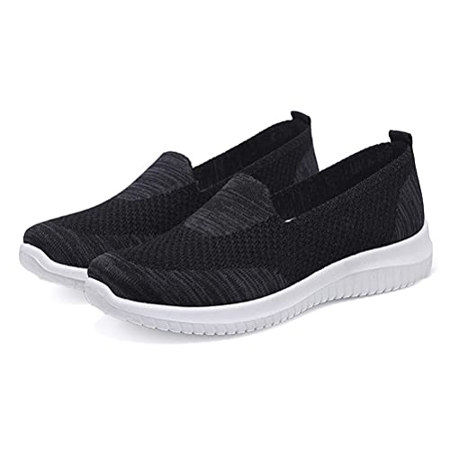 ORANDESIGNE Damen Bequem Slip On Sneakers Mesh Leichte Atmungsaktiv Freizeitschuhe Outdoor Gestrickte Loafers Gehen Flache Schuhe B Schwarz 37 EU von ORANDESIGNE