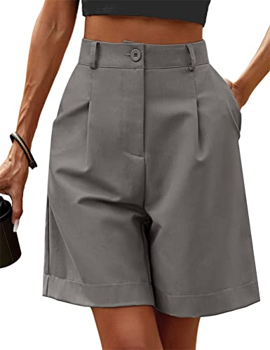 ORANDESIGNE Damen Bermuda Shorts Lässige Elastische Taille Breites Bein Shorts Knielänge Sommer Shorts mit Taschen Hohe Taille Einfarbig Freizeit Shorts A Grau M von ORANDESIGNE