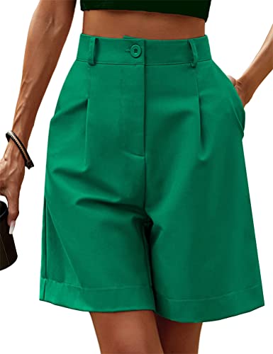 ORANDESIGNE Damen Bermuda Shorts Lässige Elastische Taille Breites Bein Shorts Knielänge Sommer Shorts mit Taschen Hohe Taille Einfarbig Freizeit Shorts A Grün M von ORANDESIGNE