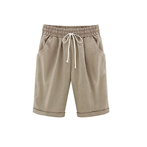 ORANDESIGNE Damen Bermuda lockere Kurze Hose Freizeithose Baumwolle Knielang Shorts Elegante Haremshose Sommer Shorts Strand A Khaki L von ORANDESIGNE