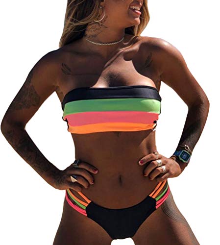 ORANDESIGNE Damen Bikini Set Push up Badeanzug Zweiteilige Bandeau Bademode Sexy Multicolor Geflochtener Triangel Bikini Badeanzüge Strand Swimwear Swimsuits Beachwear A Grün 40 von ORANDESIGNE