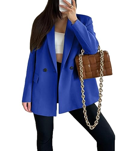 ORANDESIGNE Damen Blazer, Casual Open Front Cardigan Langarm,Elegant Business Blazer, Lang Jacke mit Tasche und Knöpfe A Dunkelblau M von ORANDESIGNE