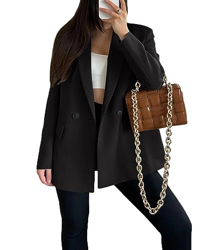 ORANDESIGNE Damen Blazer, Casual Open Front Cardigan Langarm,Elegant Business Blazer, Lang Jacke mit Tasche und Knöpfe A Schwarz S von ORANDESIGNE