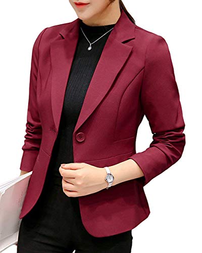 ORANDESIGNE Damen Blazer Cardigan Elegant Leicht Bolero Jacke Blazer Slim Fit Anzug Trenchcoat Weinrot DE 38 von ORANDESIGNE