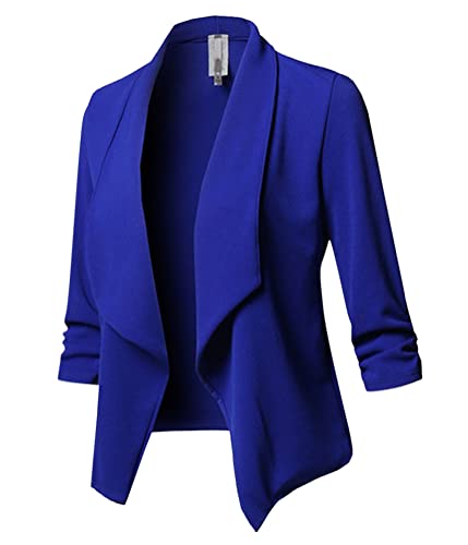 ORANDESIGNE Damen Blazer Jacke Kurz Tailliert Anzugjacke Sportlich Damenblazer Casual Slim Schulterjacke Freizeit Cardigan Business Jacke Lässige Strickjacke Blau L von ORANDESIGNE