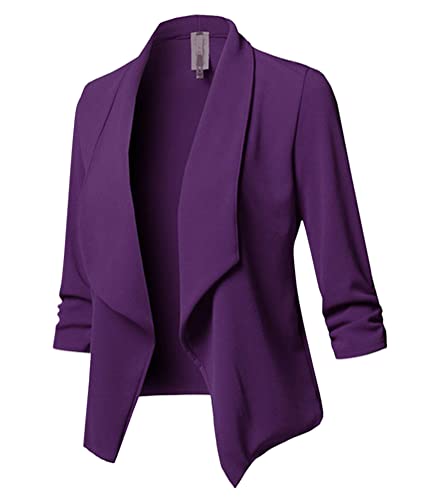 ORANDESIGNE Damen Blazer Jacke Kurz Tailliert Anzugjacke Sportlich Damenblazer Casual Slim Schulterjacke Freizeit Cardigan Business Jacke Lässige Strickjacke Lila XS von ORANDESIGNE