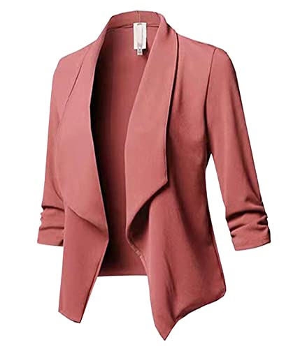 ORANDESIGNE Damen Blazer Jacke Kurz Tailliert Anzugjacke Sportlich Damenblazer Casual Slim Schulterjacke Freizeit Cardigan Business Jacke Lässige Strickjacke Rosa L von ORANDESIGNE