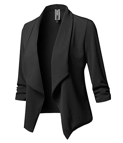 ORANDESIGNE Damen Blazer Jacke Kurz Tailliert Anzugjacke Sportlich Damenblazer Casual Slim Schulterjacke Freizeit Cardigan Business Jacke Lässige Strickjacke Schwarz 3XL von ORANDESIGNE