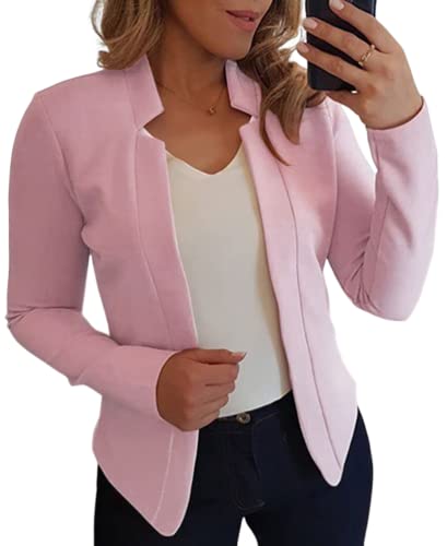 ORANDESIGNE Damen Blazer Mit Kerbkragen Elegante Lange Ärmel Schmal Geschnittene Strickjacke Mit Offener Vorderseite A Hellrosa M von ORANDESIGNE