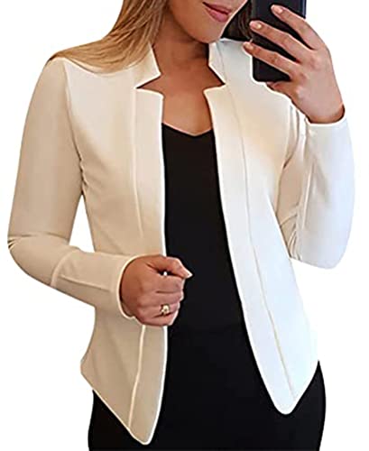 ORANDESIGNE Damen Blazer Mit Kerbkragen Elegante Lange Ärmel Schmal Geschnittene Strickjacke Mit Offener Vorderseite A Weiß M von ORANDESIGNE