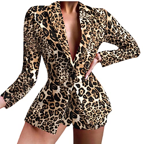 ORANDESIGNE Damen Blazer Offener Vorderseite mit Anzughosen Set Elegant Zweiteiler Büro Blazer Kurze Hose Anzug Set B Leopard M von ORANDESIGNE