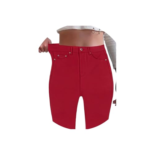 ORANDESIGNE Damen Bleistifthose High Waist Skinny JeansLook Hosen Female Stretch Hose Slim Fit Schwarz Jeans A Rot M von ORANDESIGNE