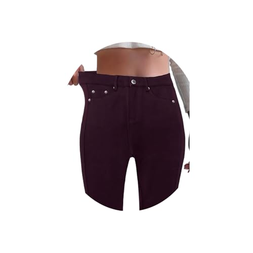 ORANDESIGNE Damen Bleistifthose High Waist Skinny JeansLook Hosen Female Stretch Hose Slim Fit Schwarz Jeans A Weinrot M von ORANDESIGNE