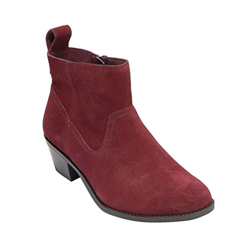 ORANDESIGNE Damen Blockabsatz Wildleder Stiefeletten Frauen Chelsea Boots Ankle Boots Reissverschluss Stiefel Weinrot 40 EU von ORANDESIGNE