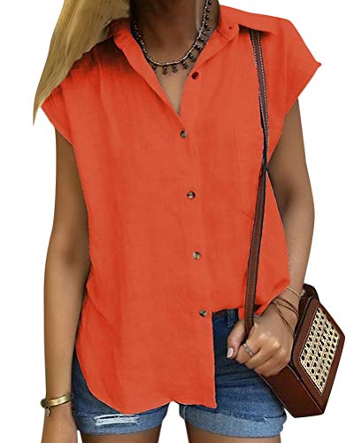 ORANDESIGNE Damen Bluse Sommer Shirt Kurzarm Hemd Tops Oberteile Frauen Hemdbluse Elegant T-Shirt Lässige Mode Button V-Ausschnitt Einfarbig Blusen Orange DE 44 ORANDESIGNE Damen Bluse Sommer Shirt Kurzarm Hemd Tops Oberteile Frauen Hemdbluse Elegant T-Shirt Lässige Mode Button V-Ausschnitt Einfarbig Blusen Orange DE 44 von ORANDESIGNE