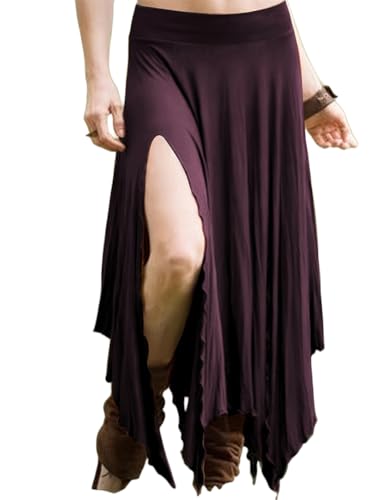 ORANDESIGNE Damen Boho Maxirock Sommer Lässiger Rock mit Kordelzug Hoher Taille Fließender Rock mit Asymmetrischem Saum B Violett 3XL von ORANDESIGNE