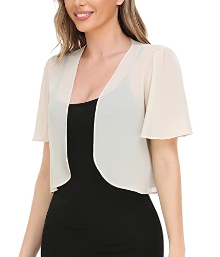ORANDESIGNE Damen Bolero Chiffon Jacke Transparente Schicke Boleros Festlicher Bolerojacke Kurzarm Sommer Jäckchen Bolero für Abendkleider Hochzeit D Aprikose XXL von ORANDESIGNE
