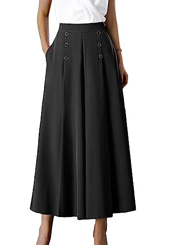 ORANDESIGNE Damen Breites Bein Hose Hosenrock Lässige Oversized Hose Ladies Baggy Elegante Business Hose High Waist Einfarbig Freizeithose Stoffhose Large Herbsthosen Hosenrock A Schwarz XXL von ORANDESIGNE