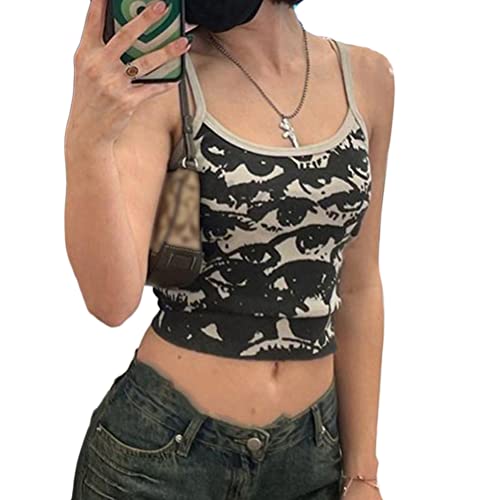 ORANDESIGNE Damen Camisole Y2K Spaghettiträger Sexy Crop Top mit V-Ausschnitt Bikinioberteil Bralette Rückenfrei Ärmellose Weste Spitzentop Aesthetic Sommertop Kurzes T-Shirt D Khaki S von ORANDESIGNE