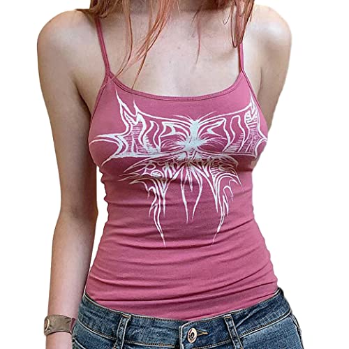 ORANDESIGNE Damen Camisole Y2K Spaghettiträger Sexy Crop Top mit V-Ausschnitt Bikinioberteil Bralette Rückenfrei Ärmellose Weste Spitzentop Aesthetic Sommertop Kurzes T-Shirt F Rosa M von ORANDESIGNE