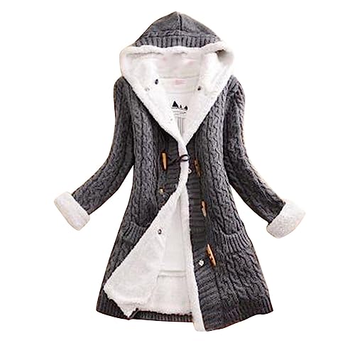 ORANDESIGNE Damen Cardigan Langarm Strickjacke Herbst Winter Casual Strickcardigan Open Front Sweater mit Knopf A Grau 3XL von ORANDESIGNE