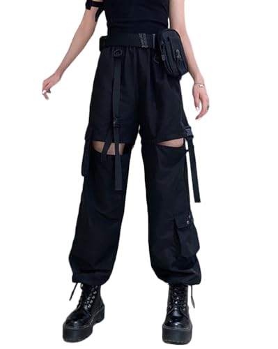 ORANDESIGNE Damen Cargo Hose Freizeithosen Arbeit Kampf Hosen Hip Hop Jogger Hosen Baggy Streetwear Punk Hose mit Mehrere Taschen ZB Schwarz S von ORANDESIGNE