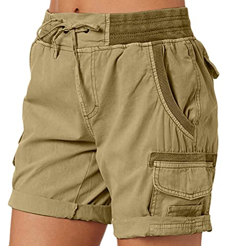 ORANDESIGNE Damen Cargo Shorts Militär Kurze Hosen Multi Taschen Hoch Tailliert Freizeithose Outdoorhose Arbeitshose Bermuda Shorts Outdoor Wandern Shorts A Dunkelkhaki M von ORANDESIGNE