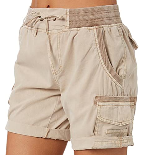 ORANDESIGNE Damen Cargo Shorts Militär Kurze Hosen Multi Taschen Hoch Tailliert Freizeithose Outdoorhose Arbeitshose Bermuda Shorts Outdoor Wandern Shorts A Khaki 3XL von ORANDESIGNE