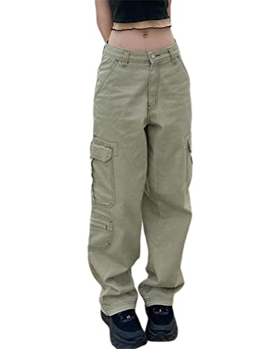 ORANDESIGNE Damen Cargohose Baggy High Waist Sportlich Hose mit Weitem Bein Gummizug Oversized Hippie Jogginghose Y2K Vintage Aesthetic E-Girl Teenager Mädchen Harajuku Streetwear J Grün M von ORANDESIGNE