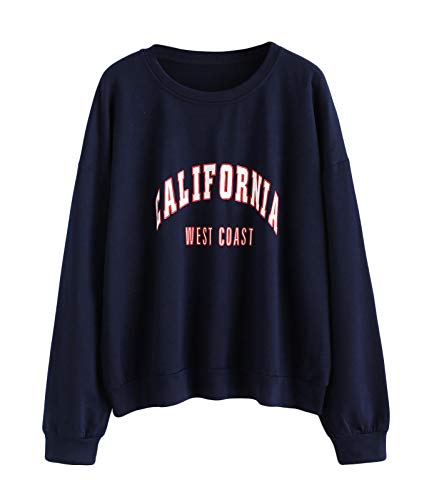 ORANDESIGNE Damen Casual Langarm Sweatshirt California Brief Print Sweatshirt Oversized Hip Hop Pullover Tops Dunkelblau XL ORANDESIGNE Damen Casual Langarm Sweatshirt California Brief Print Sweatshirt Oversized Hip Hop Pullover Tops Dunkelblau XL von ORANDESIGNE