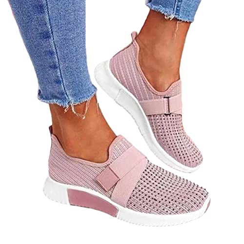 ORANDESIGNE Damen Casual Sneakers Trainer Dickbesohlige Casual Slip-on Einfarbig Strass Licht Atmungsaktive Walking Jogging Outdoor Flache Schuhe Violett 40 EU von ORANDESIGNE