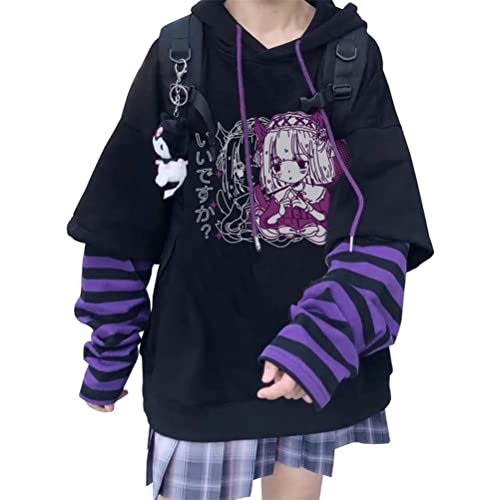 ORANDESIGNE Damen Cat Ears Black Hoodie Langarm Kapuzenpullover Sweatshirt Hollow Out Gothic Tops Bluse G Violett M von ORANDESIGNE