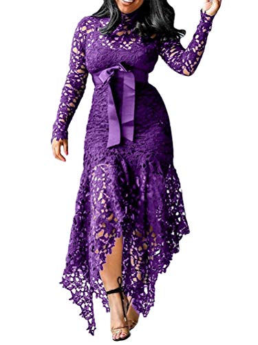 ORANDESIGNE Damen Cocktail Spitzen Lang Brautjungfer Abendkleid Violett 48 von ORANDESIGNE