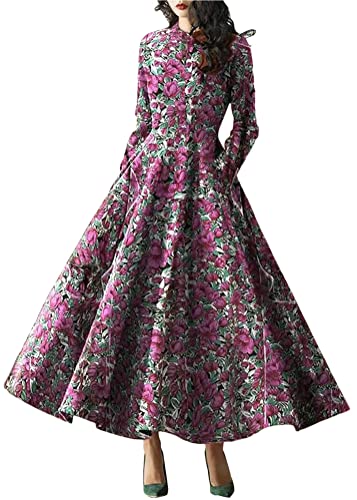 ORANDESIGNE Damen Cocktailkleid Elegante Vintage Bedrucktes Kleid V-Ausschnitt 3/4 Ärmel Midikleid Partykleid A-Linie Abendkleid Rockabilly Festliche Hochzeit Kleider C Violett XL von ORANDESIGNE