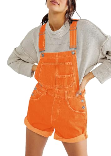 ORANDESIGNE Damen Cord Kurze Overalls Frauen Sommer Ärmellos Verstellbare Träger Baggy Lätzchen Overall Strampler Gerollte Manschette Kurze Hosen Mit Taschen A Orange XS von ORANDESIGNE