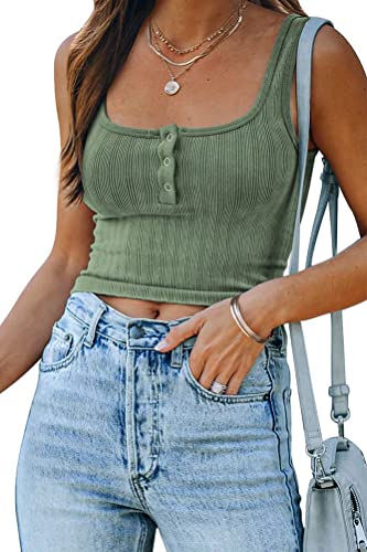 ORANDESIGNE Damen Crop Top Bauchfrei Racerback Tanktop Ribbed Tank Top Elegant Stricktop Årmellos Geripptes Oberteil U Ausschnitt Casual Sommer Cutout Cami Top Camisole Shirt A Grün M von ORANDESIGNE