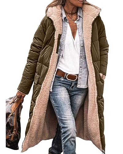 ORANDESIGNE Damen Daunenjacke Lang Mantel Steppmantel Wintermantel Mit Kapuze Winter Warm Winddicht Jacke Outdoorjacke Steppjacke Steppmantel A Armeegrün XL von ORANDESIGNE