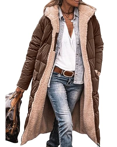 ORANDESIGNE Damen Daunenjacke Lang Mantel Steppmantel Wintermantel Mit Kapuze Winter Warm Winddicht Jacke Outdoorjacke Steppjacke Steppmantel A Dunkelkaffee M von ORANDESIGNE