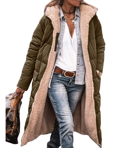 ORANDESIGNE Damen Daunenjacke Lang Mantel Steppmantel Wintermantel Mit Kapuze Winter Warm Winddicht Jacke Outdoorjacke Steppjacke Steppmantel A Olivgrün XL von ORANDESIGNE