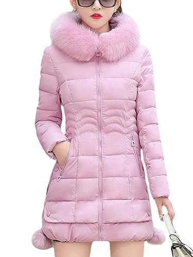 ORANDESIGNE Damen Daunenmantel Mittellange mit Pelzkragen Warm Dicker Winterjacke Slim Steppmantel Wintermantel Parka Winddicht Steppjacke Trenchcoat Elegant Winterjacke Outwear C Rosa S von ORANDESIGNE