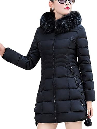 ORANDESIGNE Damen Daunenmantel Mittellange mit Pelzkragen Warm Dicker Winterjacke Slim Steppmantel Wintermantel Parka Winddicht Steppjacke Trenchcoat Elegant Winterjacke Outwear C Schwarz L von ORANDESIGNE