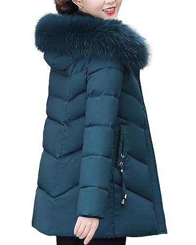 ORANDESIGNE Damen Daunenmantel Mittellange mit Pelzkragen Warm Dicker Winterjacke Slim Steppmantel Wintermantel Parka Winddicht Steppjacke Trenchcoat Elegant Winterjacke Outwear D Grün M von ORANDESIGNE