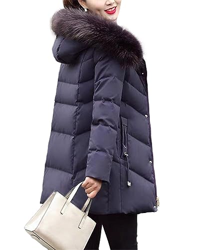 ORANDESIGNE Damen Daunenmantel Mittellange mit Pelzkragen Warm Dicker Winterjacke Slim Steppmantel Wintermantel Parka Winddicht Steppjacke Trenchcoat Elegant Winterjacke Outwear D Violett XL von ORANDESIGNE