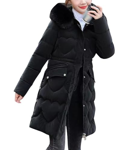 ORANDESIGNE Damen Daunenmantel Mittellange mit Pelzkragen Warm Dicker Winterjacke Slim Steppmantel Wintermantel Parka Winddicht Steppjacke Trenchcoat Elegant Winterjacke Outwear I Schwarz 01 XS von ORANDESIGNE