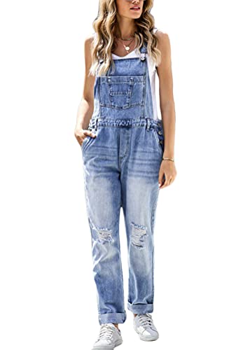 ORANDESIGNE Damen Denim Bib Overalls Lässig Stretch Verstellbar Denim Lätzchen Overall Jeans-Hosen Frauen Lässig Weites Bein Baggy Jumpsuits mit Taschen F Blau L von ORANDESIGNE