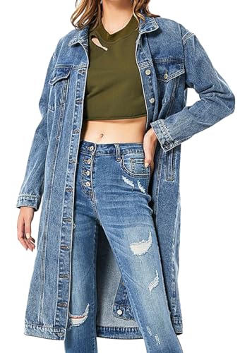 ORANDESIGNE Damen Denim Jacke Einreiher Zerrissene Übergangsjacke Mantel Outwear Trenchcoat Lange Oversize Jeansjacke Jacken C Blau XXL ORANDESIGNE Damen Denim Jacke Einreiher Zerrissene Übergangsjacke Mantel Outwear Trenchcoat Lange Oversize Jeansjacke Jacken C Blau XXL von ORANDESIGNE