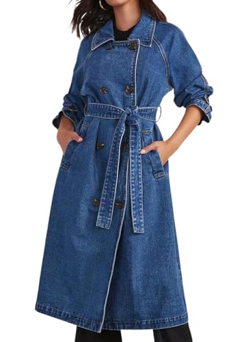 ORANDESIGNE Damen Denim Trenchcoat Jeansjacke ang Elegant Herbst Winter Jeansmantel Lang Knöpfe Revers Zerrissen Jeans Mantel Parka Jacke mit Tasten A Blau S ORANDESIGNE Damen Denim Trenchcoat Jeansjacke ang Elegant Herbst Winter Jeansmantel Lang Knöpfe Revers Zerrissen Jeans Mantel Parka Jacke mit Tasten A Blau S von ORANDESIGNE