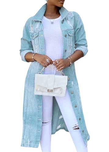 ORANDESIGNE Damen Denim Trenchcoat Jeansjacke ang Elegant Herbst Winter Jeansmantel Lang Knöpfe Revers Zerrissen Jeans Mantel Parka Jacke mit Tasten E Hellblau S ORANDESIGNE Damen Denim Trenchcoat Jeansjacke ang Elegant Herbst Winter Jeansmantel Lang Knöpfe Revers Zerrissen Jeans Mantel Parka Jacke mit Tasten E Hellblau S von ORANDESIGNE